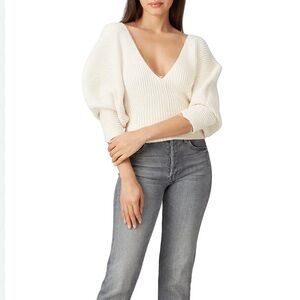 EUC Mara Hoffman Olia V-neck Ribbed Knit Sweater in Natural Sz S